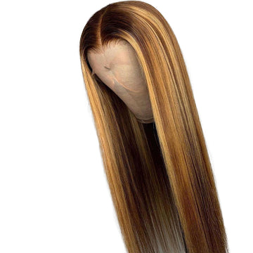 HD Transparent Custom Highlighted Virgin Brazilian Natural Straight  Lace Front Wig
