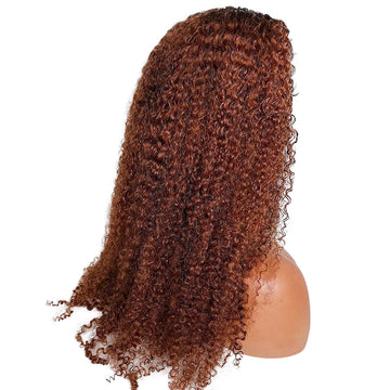 HD Transparent Ginger Virgin Brazilian Natural Curly Lace Front Wig