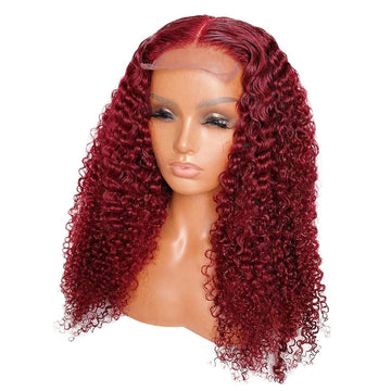 HD Transparent Red Burgundy Virgin Brazilian Natural Curly Lace Front Wig