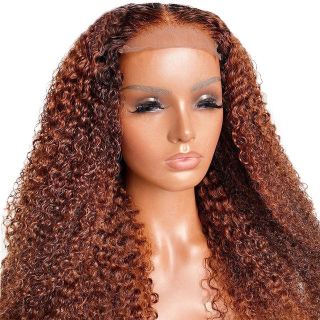 HD Transparent Ginger Virgin Brazilian Natural Curly Lace Front Wig