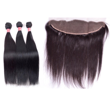 Virgin Brazilian Straight Hair 3 Bundles & Lace Frontal Package