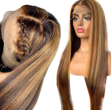 HD Transparent Custom Highlighted Virgin Brazilian Natural Straight  Lace Front Wig