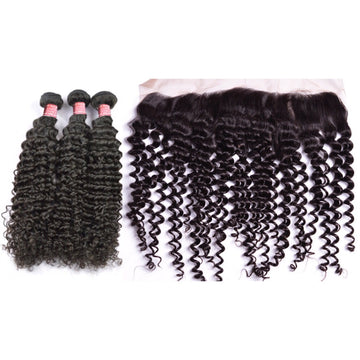Virgin Malaysian Curly Hair 3 Bundles & Lace Frontal Package